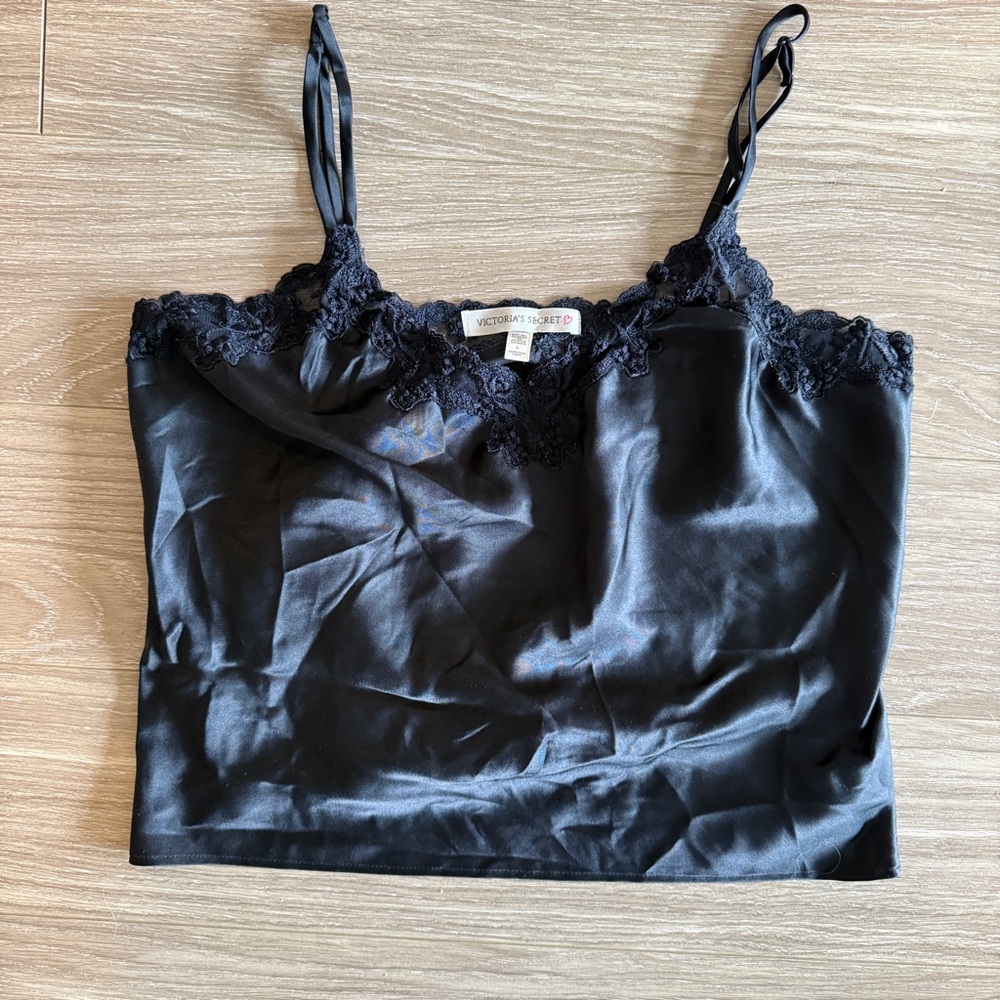 Vintage Victorias Secret Satin Lace Trim Cami Top Heart Label 90s Lingerie Large